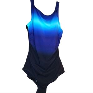 Reebok Blue & Black Ombre Dipdye One Piece Bathing Suit Size 18 NWT